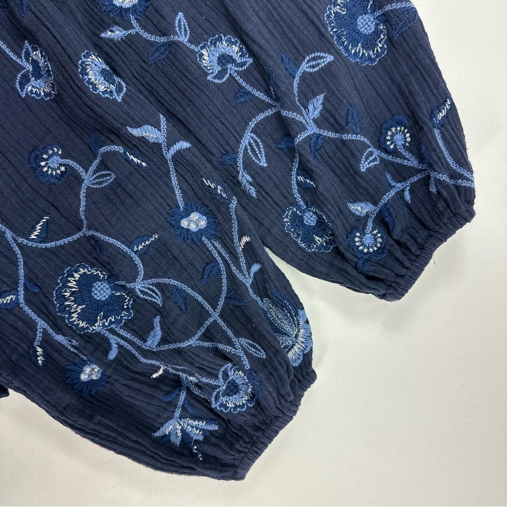Chico’s Navy Blue Embroidered Long Sleeve Top Size 2 Large Boho Blouse Cotton - Picture 8 of 8